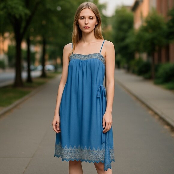 NWT Banana Republic Dress Womens Size 6 Blue Sleeveless Embroidered $148 - Picture 1 of 16